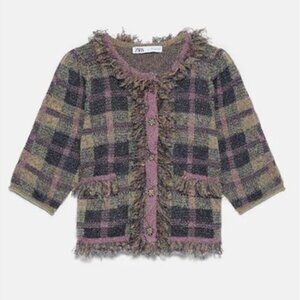 Zara Plaid Knit Jacket